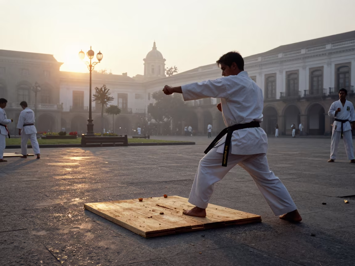 Karate Break in Guapulo Square Golden Mist in at a public square in Guapulo, Quito