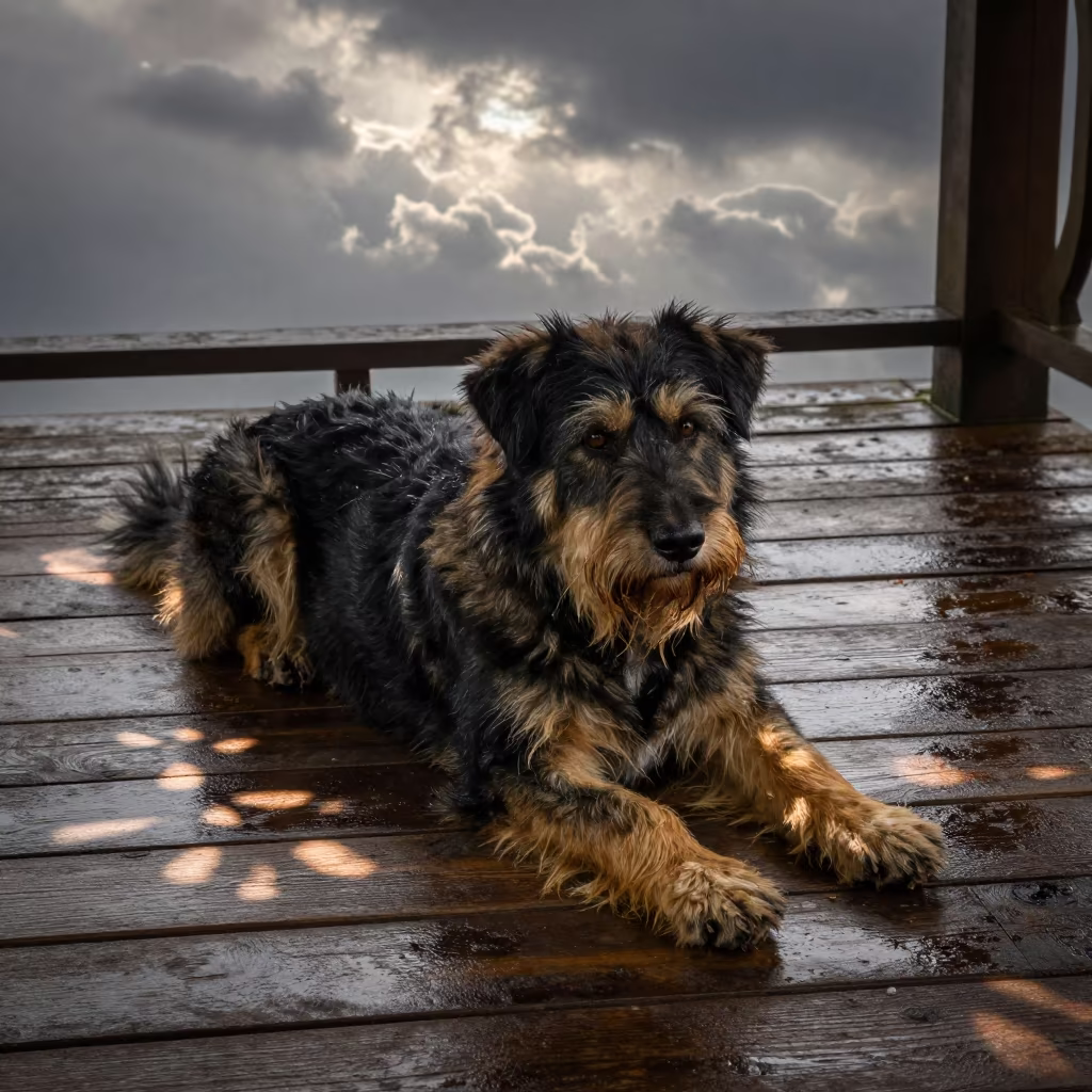 Karelian Bear Dog on Shaded Porch in along a quiet park path with soft open shade and a clean background in Nadiad