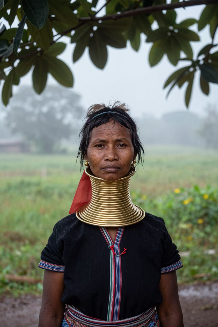 Karen Woman with Brass Rings in Misty Afternoon in near Owerri