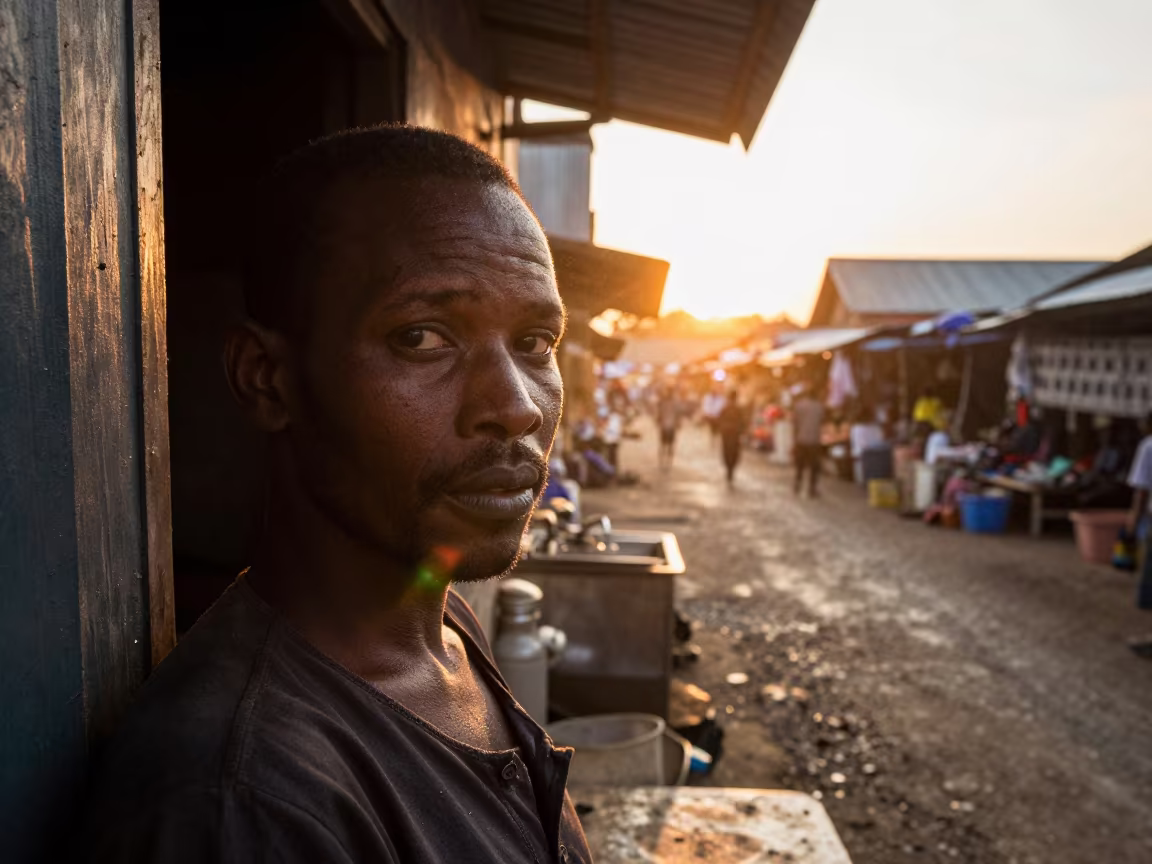 Kasama Market Sunset Portrait in Golden Light in along a market lane in Kasama