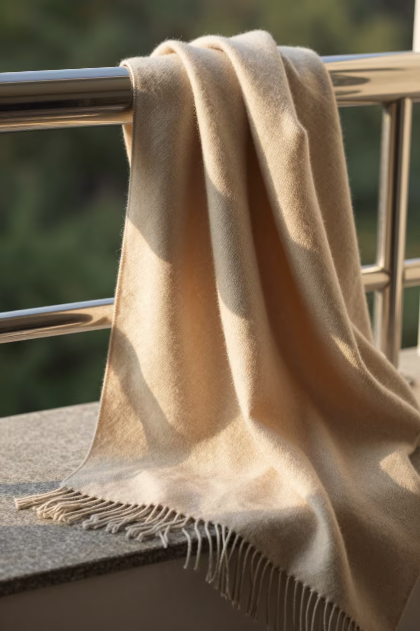 Kashmir Pashmina Shawl on Nanjing Pier Railing in on a pier railing in Nanjing