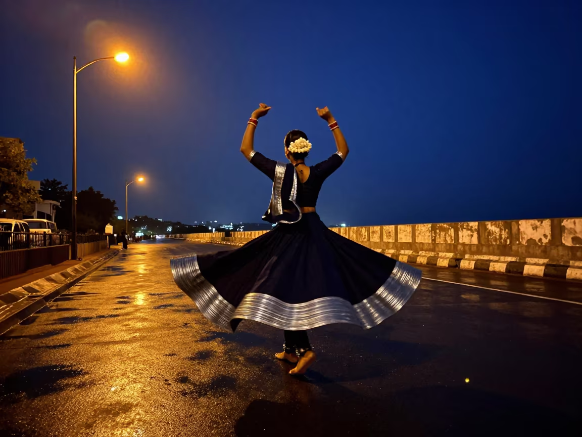 Kathak Dancer Ankle Bells Blur Spin Mumbai Night in in Bandra, Mumbai