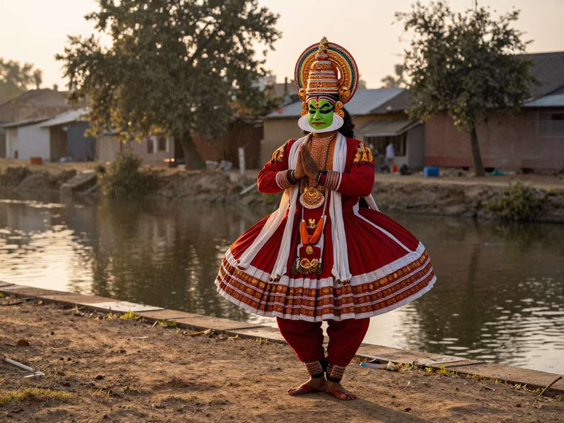 Kathakali Dancer Beside Canal in Hafizabad in beside a canal in Hafizabad