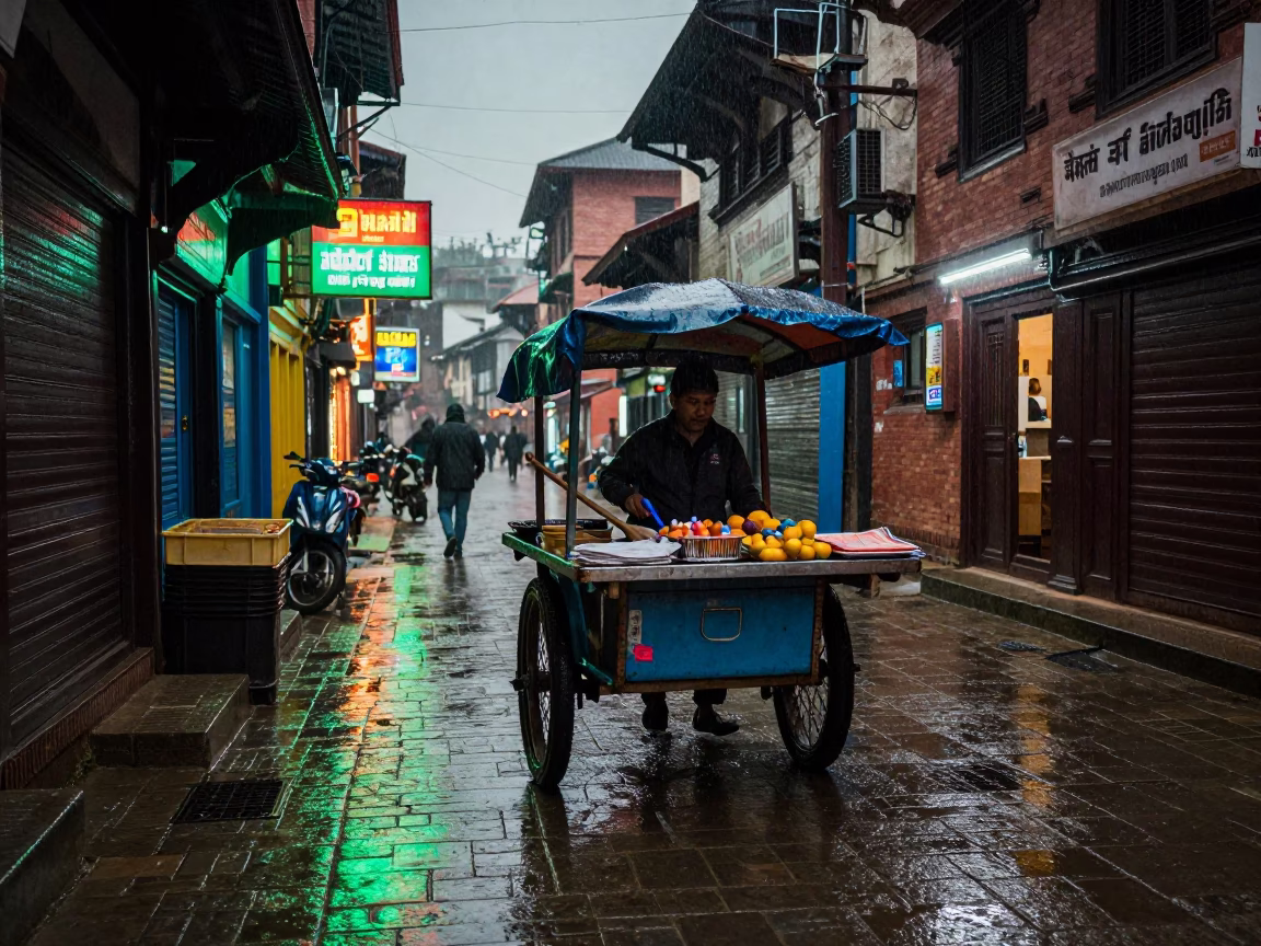 Kathmandu Alley at Dusk Light in in Kathmandu, Nepal