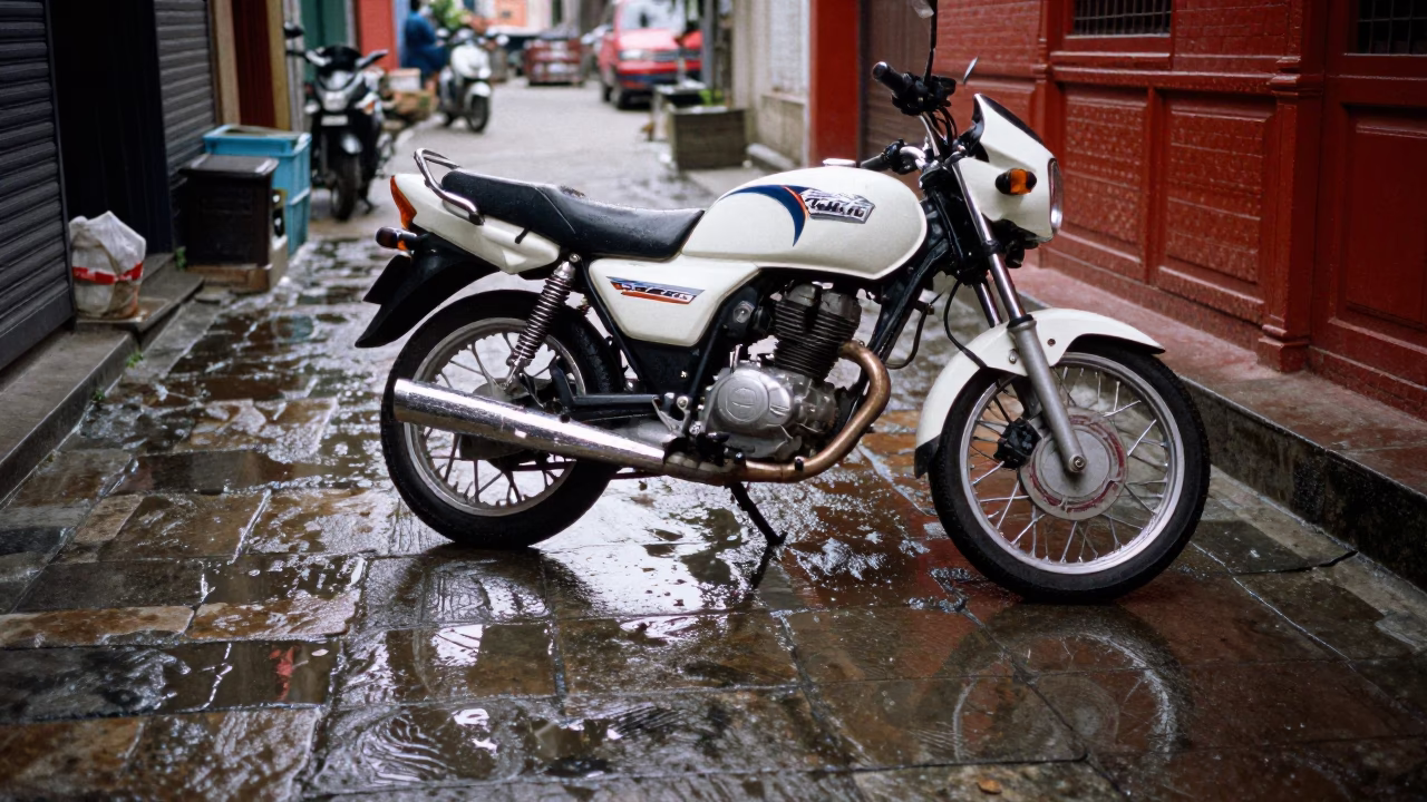 Kathmandu Alleyway First Light After Rain Reflects On Glossy Enamel in in Kathmandu, Nepal