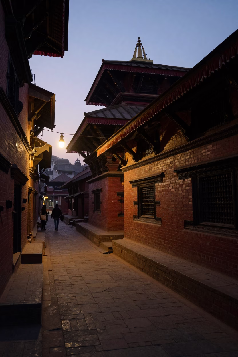 Kathmandu Before Dawn at The Still Hours Before Dawn Light in in Kathmandu, Nepal