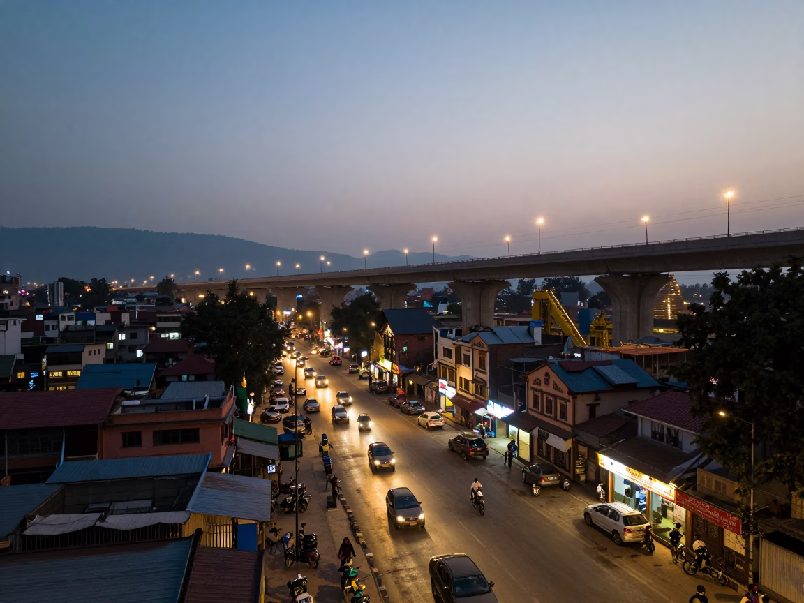 Kathmandu Evening Street Scene with Highway Flyover and Construction Activity in in Kathmandu, Nepal