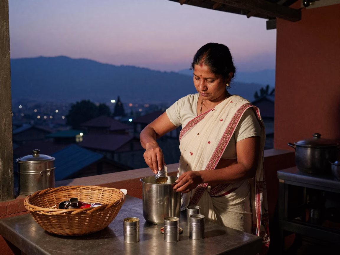 Kathmandu Kitchen Prep at The Still Hours Before Dawn Light in in Kathmandu, Nepal