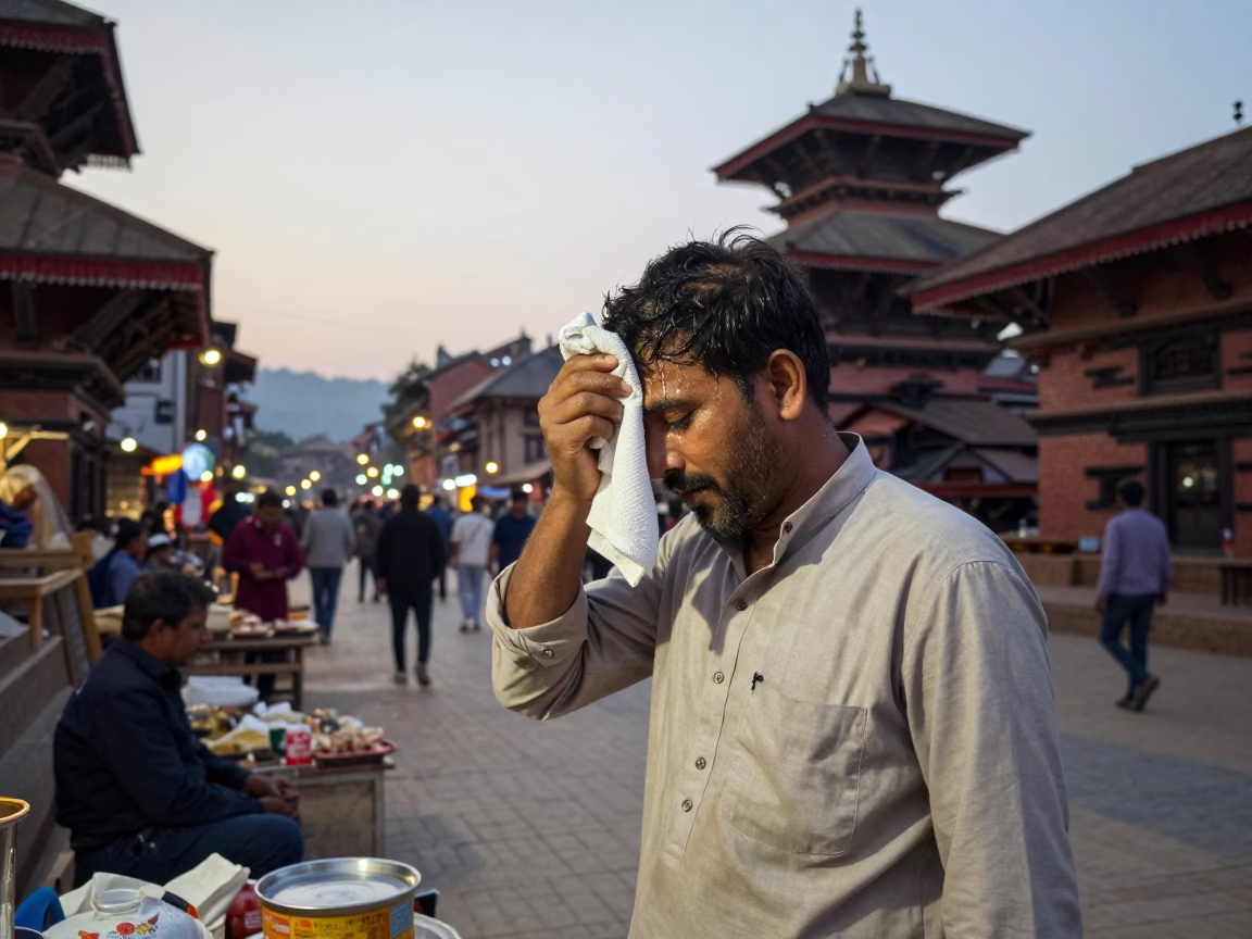 Kathmandu Nepal Early Evening Street Scene with Local Vendor and Handkerchief in in Kathmandu, Nepal