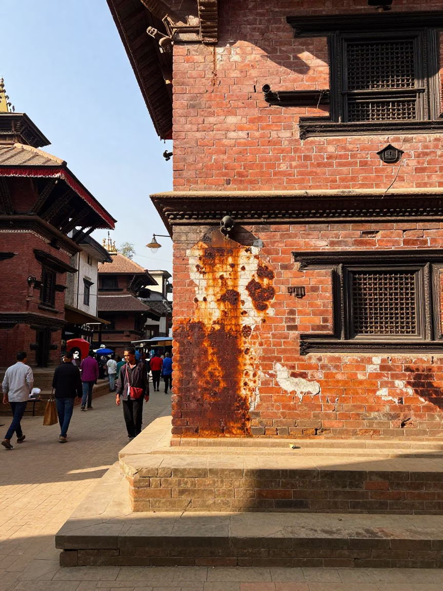 Kathmandu Nepal Midmorning Street Scene with Rust and Window Light in in Kathmandu, Nepal