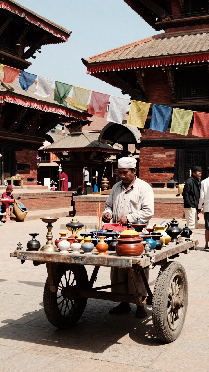Kathmandu Nepal Noon Street Scene with Incense Holder and Daily Life in in Kathmandu, Nepal