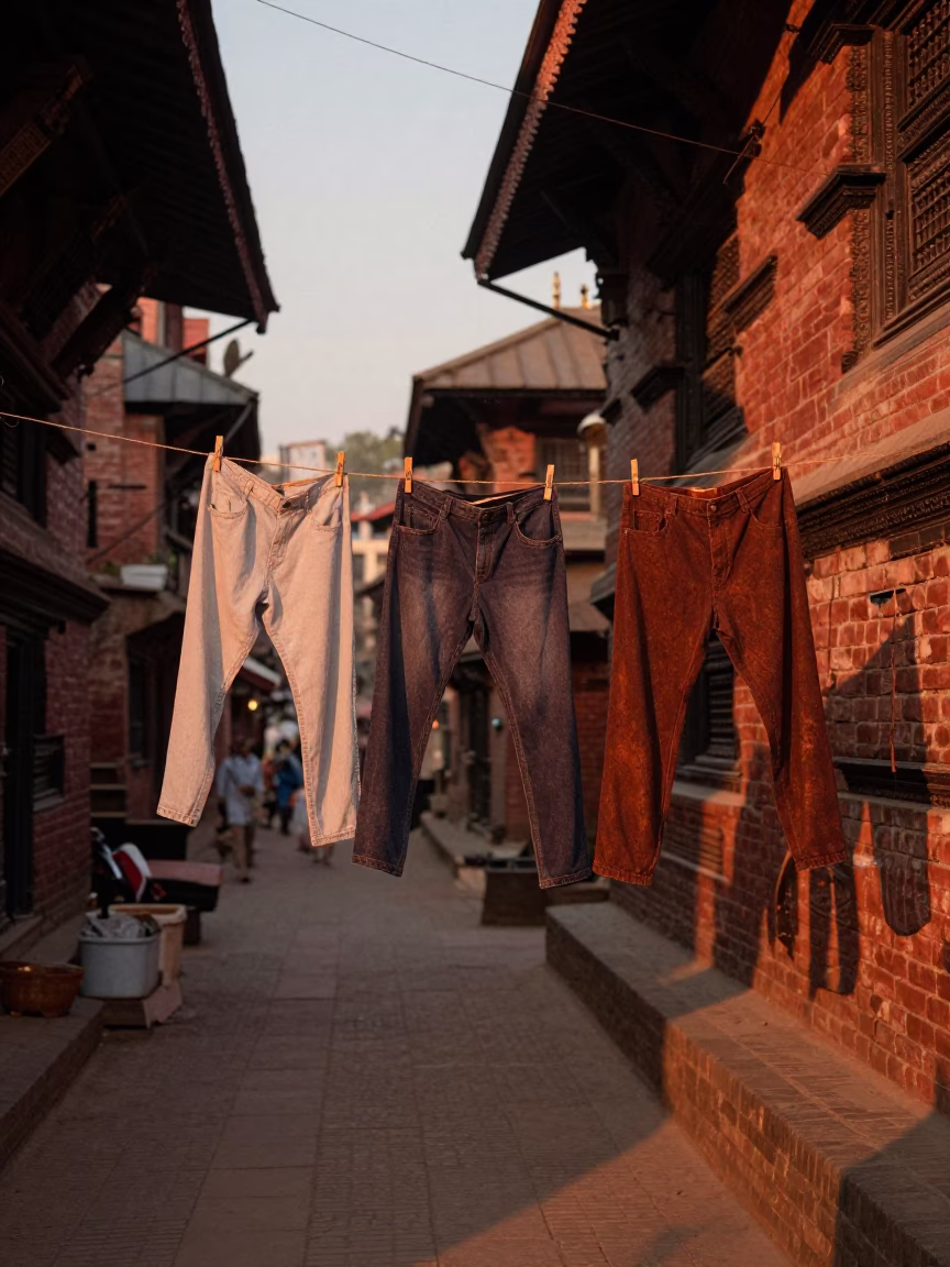 Kathmandu Nepal Street Scene Before Dusk with Laundry and Rusty Details in in Kathmandu, Nepal