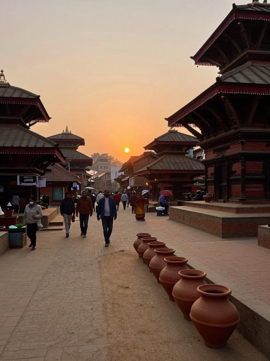 Kathmandu Nepal Street Scene Clay Pots and Evening Light in in Kathmandu, Nepal