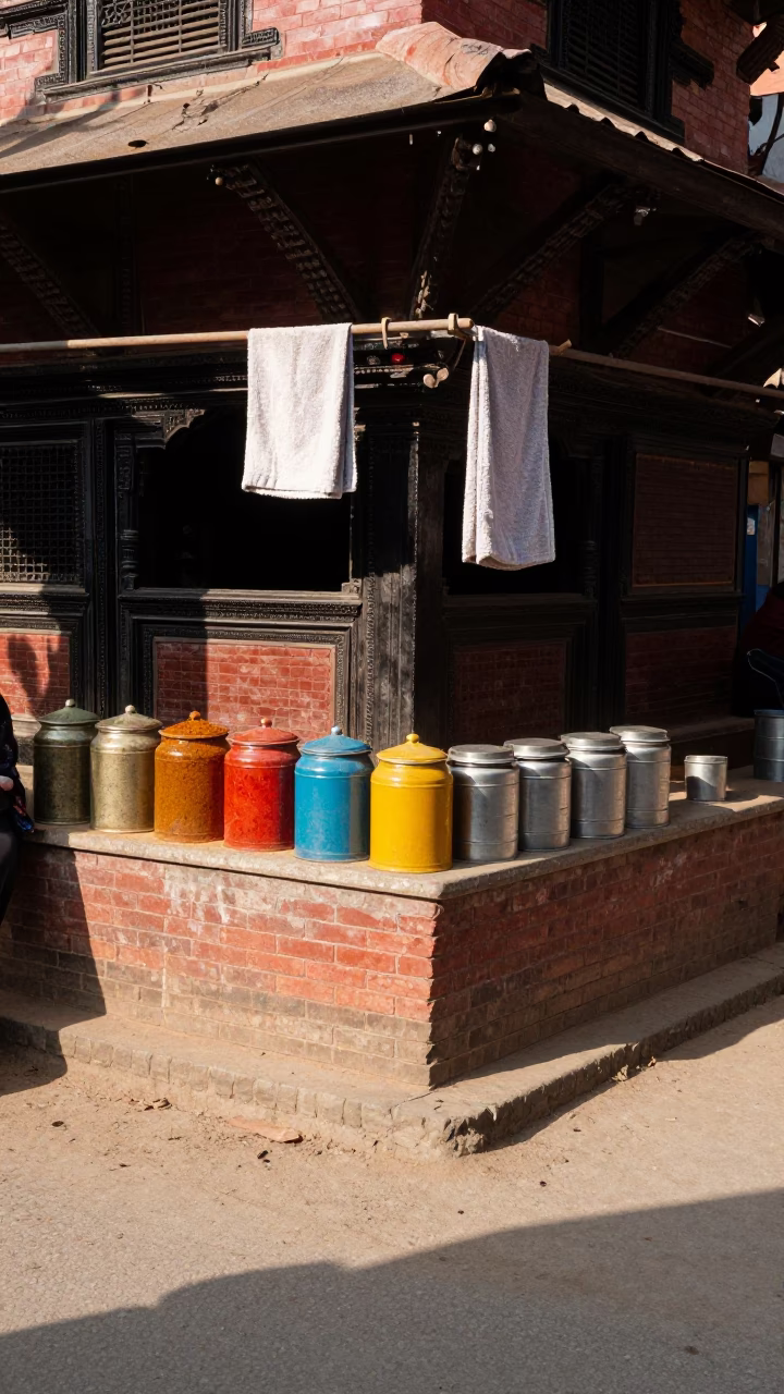 Kathmandu Street Corner at Noon Light in in Kathmandu, Nepal
