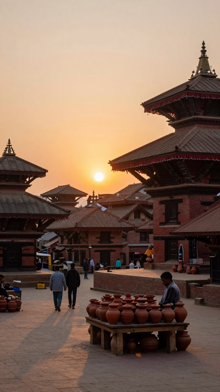 Kathmandu Street Scene at Sunset with Clay Pots and Local Life in in Kathmandu, Nepal
