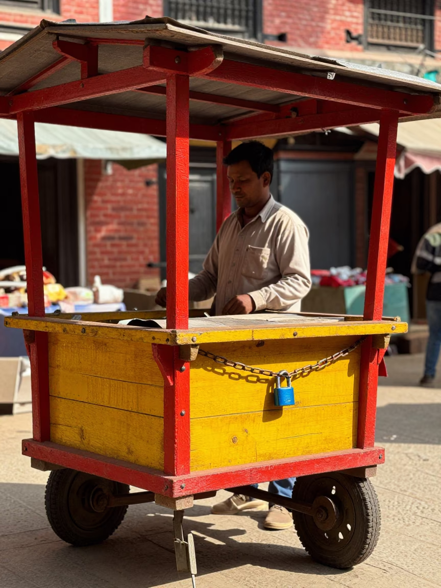 Kathmandu Vendor Stall at Bright Midmorning Light in in Kathmandu, Nepal