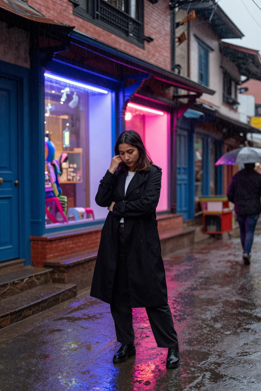 Kathmandu Woman at Dusk Light in in Kathmandu, Nepal
