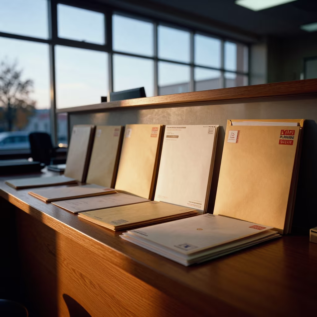 Kaunas Office Sunset Light on Folders in at an office reception desk near Kaunas