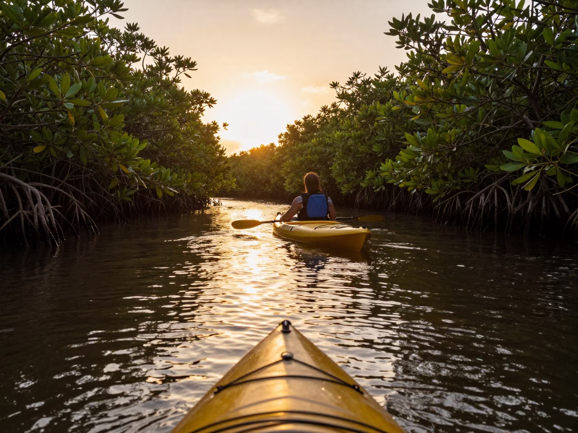 Kayak in Mangrove Channel at Sunset Miami Florida United States in in Miami, Florida, United States