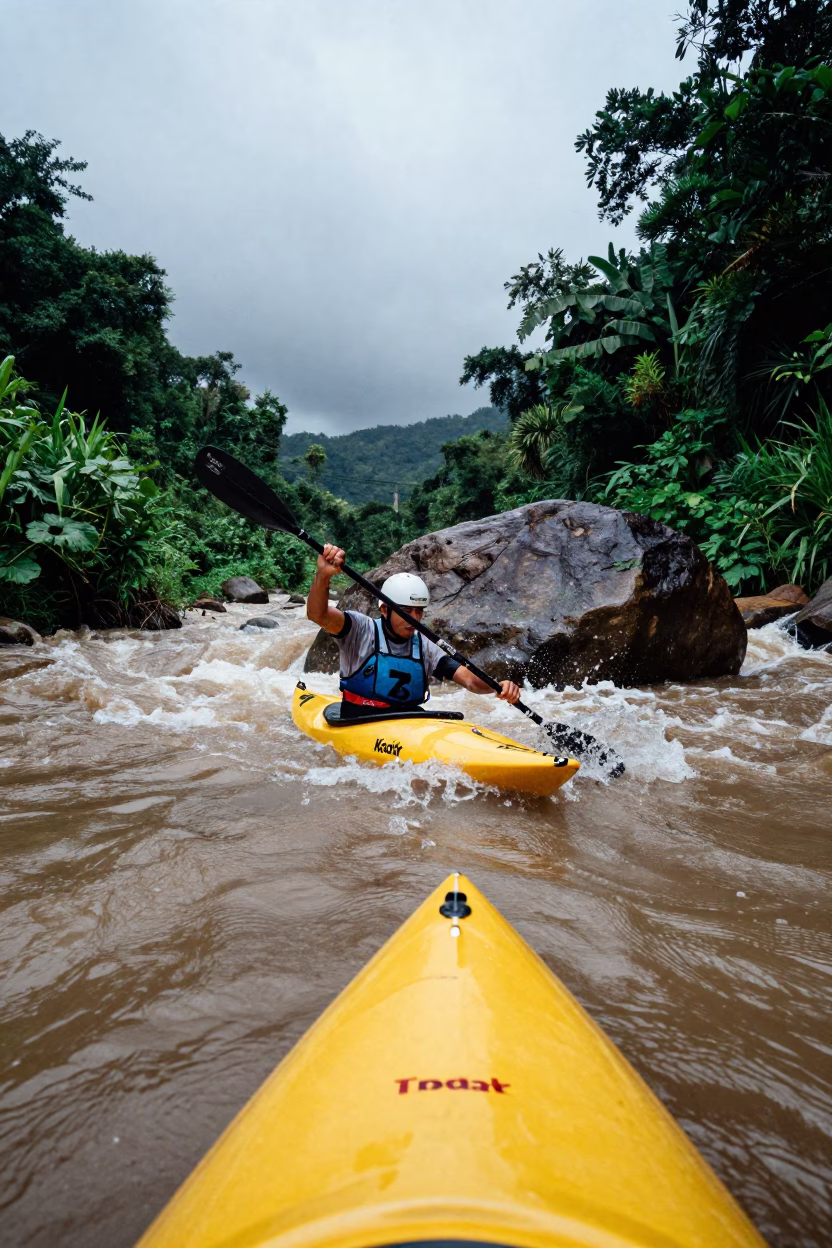 Kayaker Eddy Turn Near Kano Village Lane in in a village lane near Kano