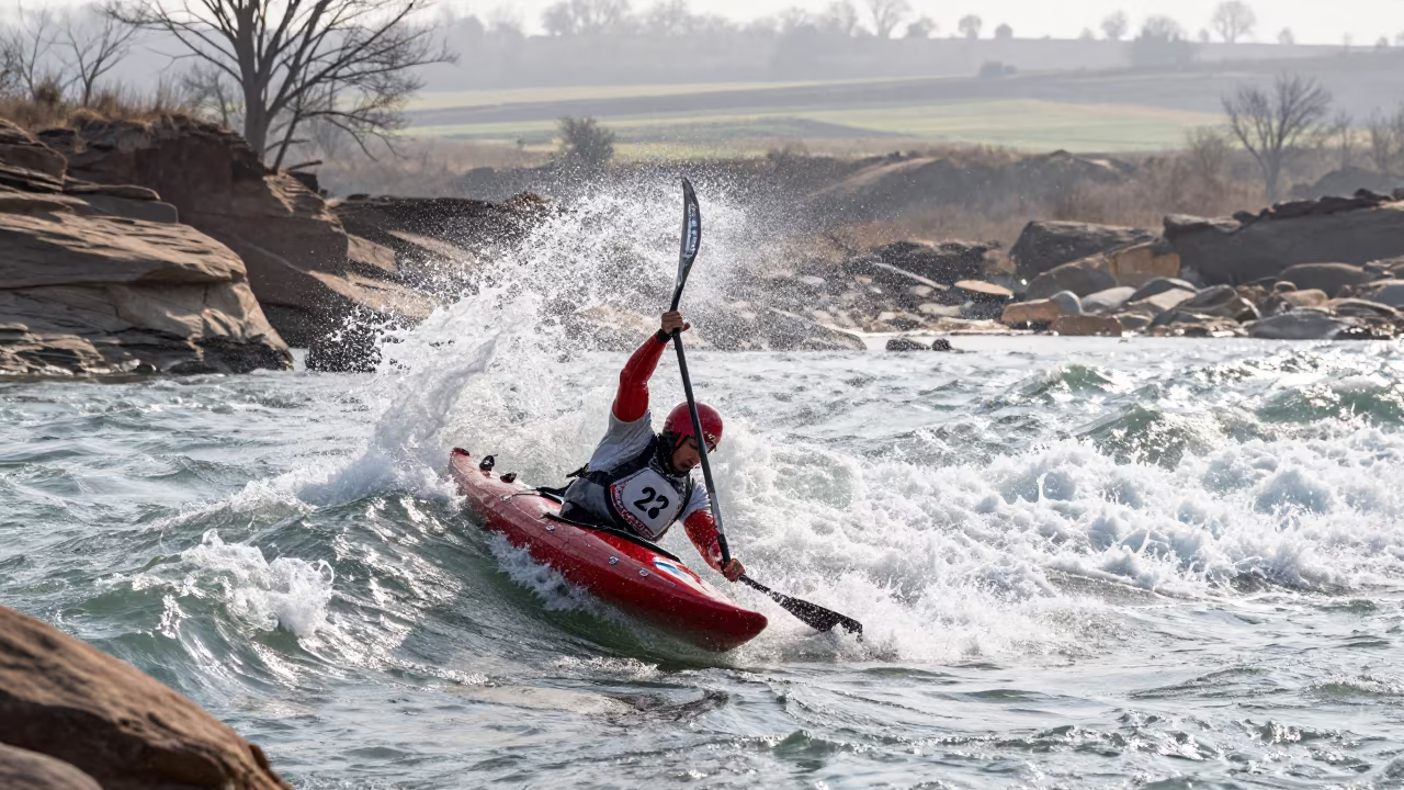 Kayaker Punches Standing Wave in Patna Gorge in near open fields near Patna