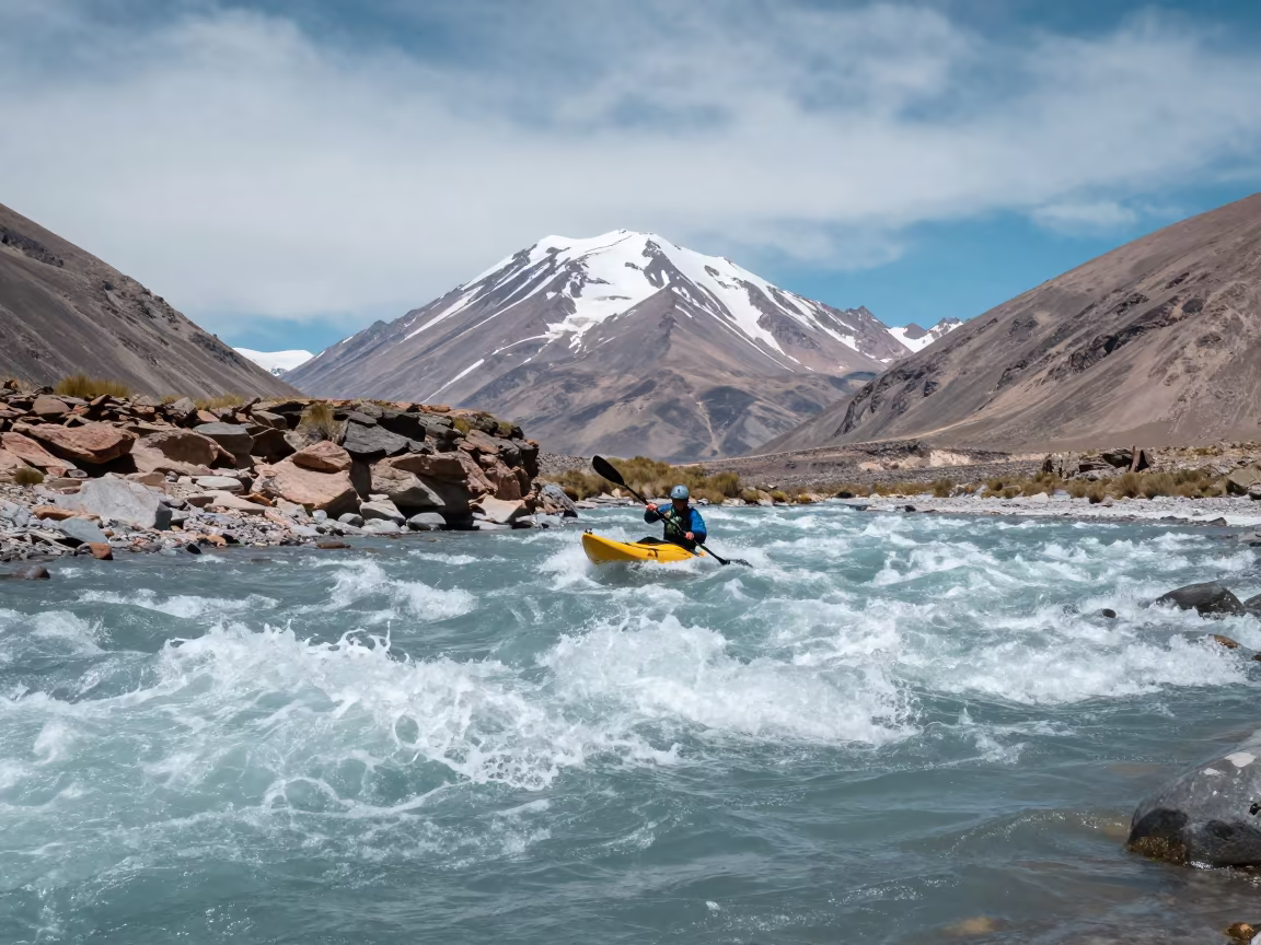 Kayaker Riding Standing Wave on Bolivian River in in Bolivia