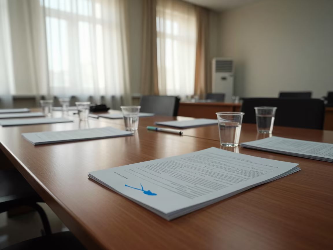 Kazan Boardroom Table Before Meeting with Marker Stains in at a boardroom table before a meeting in Kazan