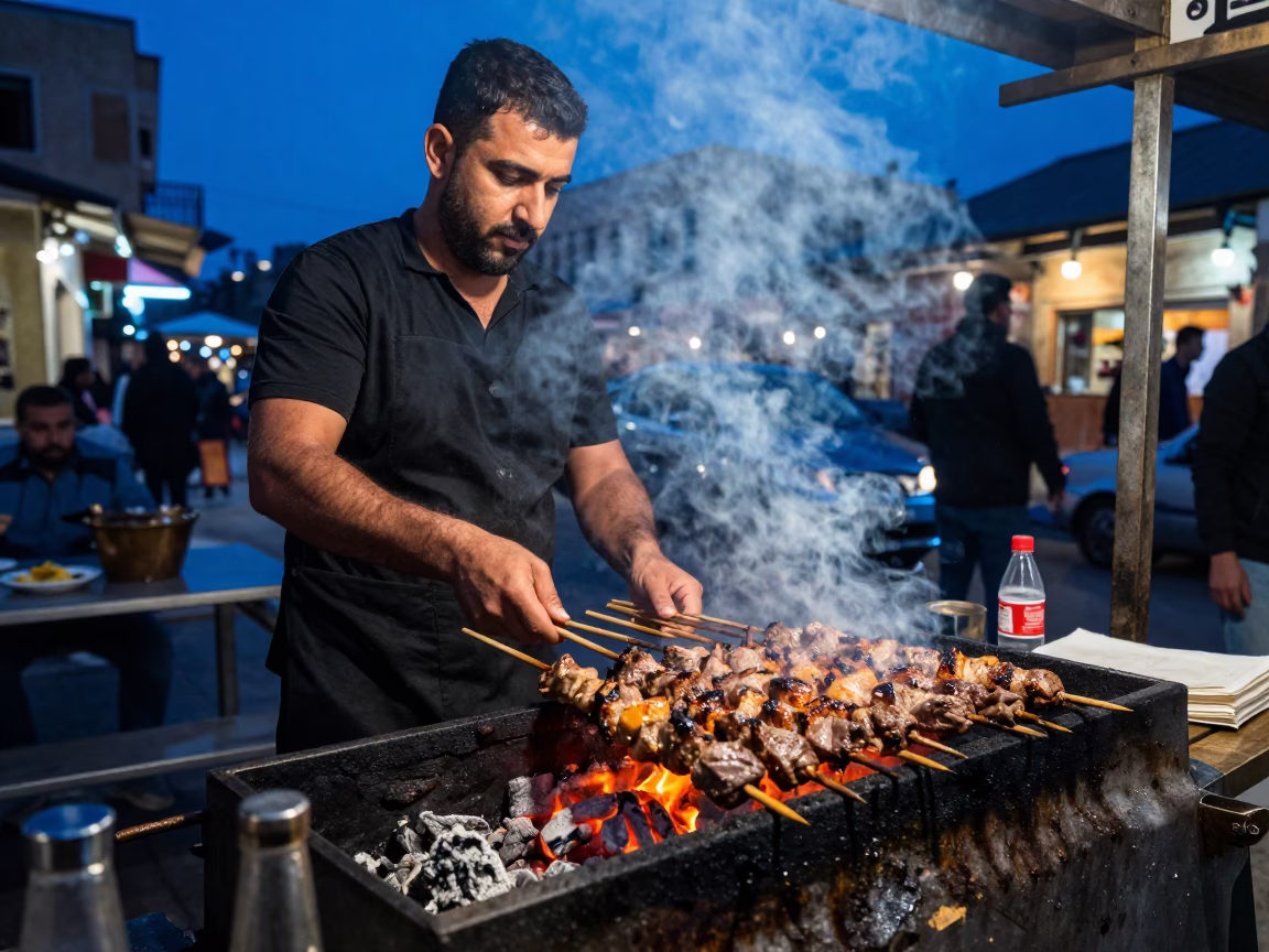 Kebab Grill in Beirut at The Last Blue Light Of Evening in in Beirut, Lebanon