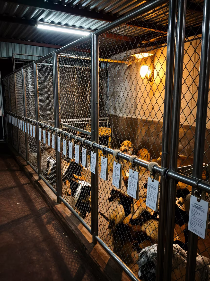 Kennel Key Rail Night Service Battambang in in a boarding kennel corridor near Battambang