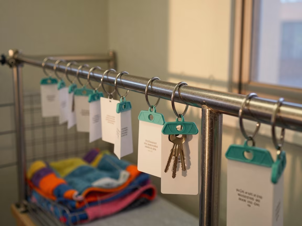 Kennel Key Tags in Dawn Light in inside an adoption room near New York