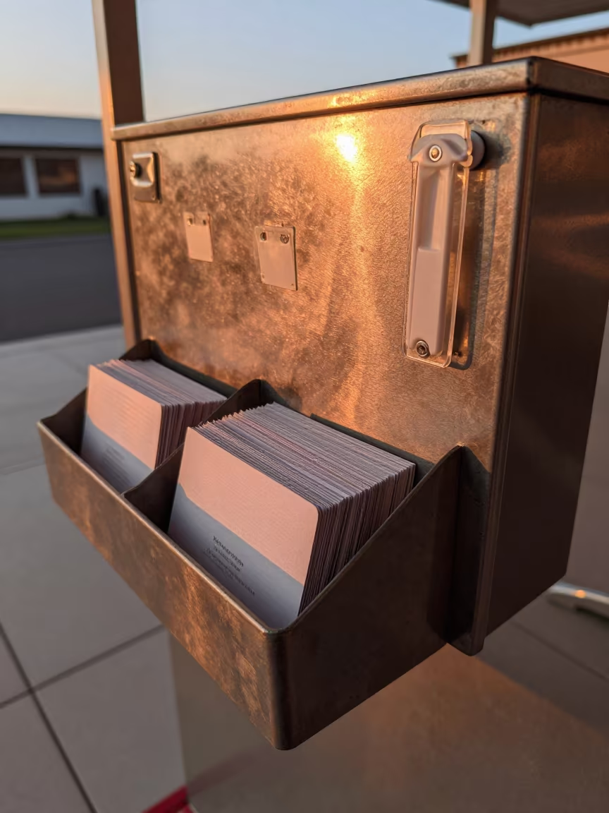 Kennel Login Tray Under Copper Dusk Light in inside a grooming bay near Bouake