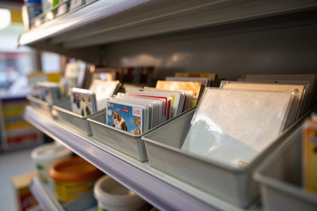Kennel Login Tray Under Utility Light in inside a pet store aisle near Kathmandu