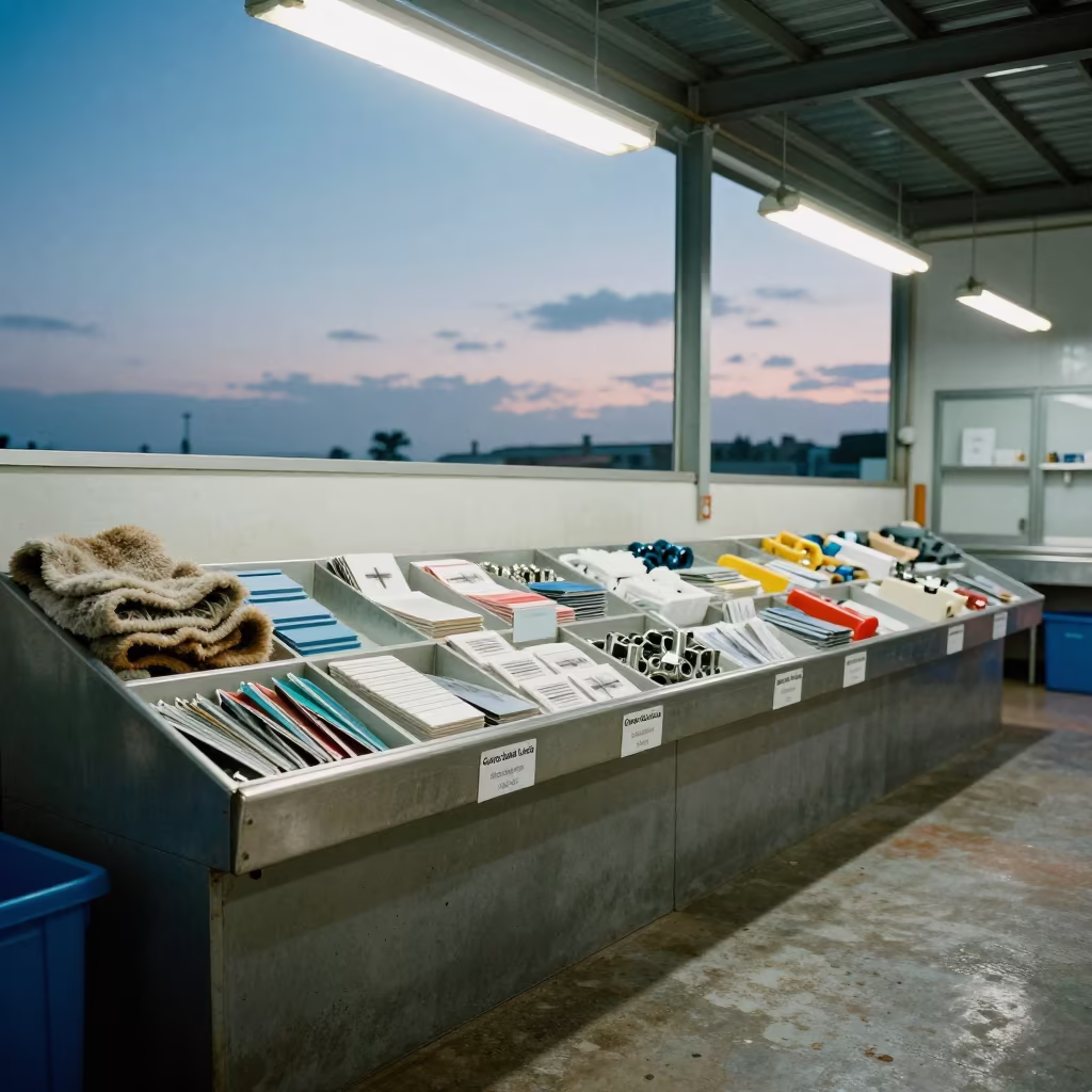 Kennel Login Tray Under Utility Light in inside a fish bagging counter zone near Cerro Santa Lucia, Santiago