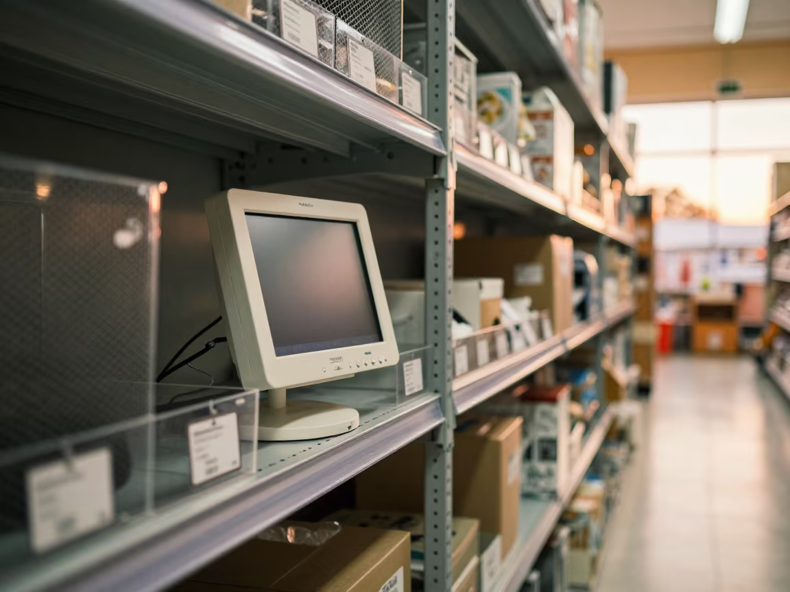 Kennel Monitor Shelf in Warm Sunset Light in inside a pet store aisle near Charallave