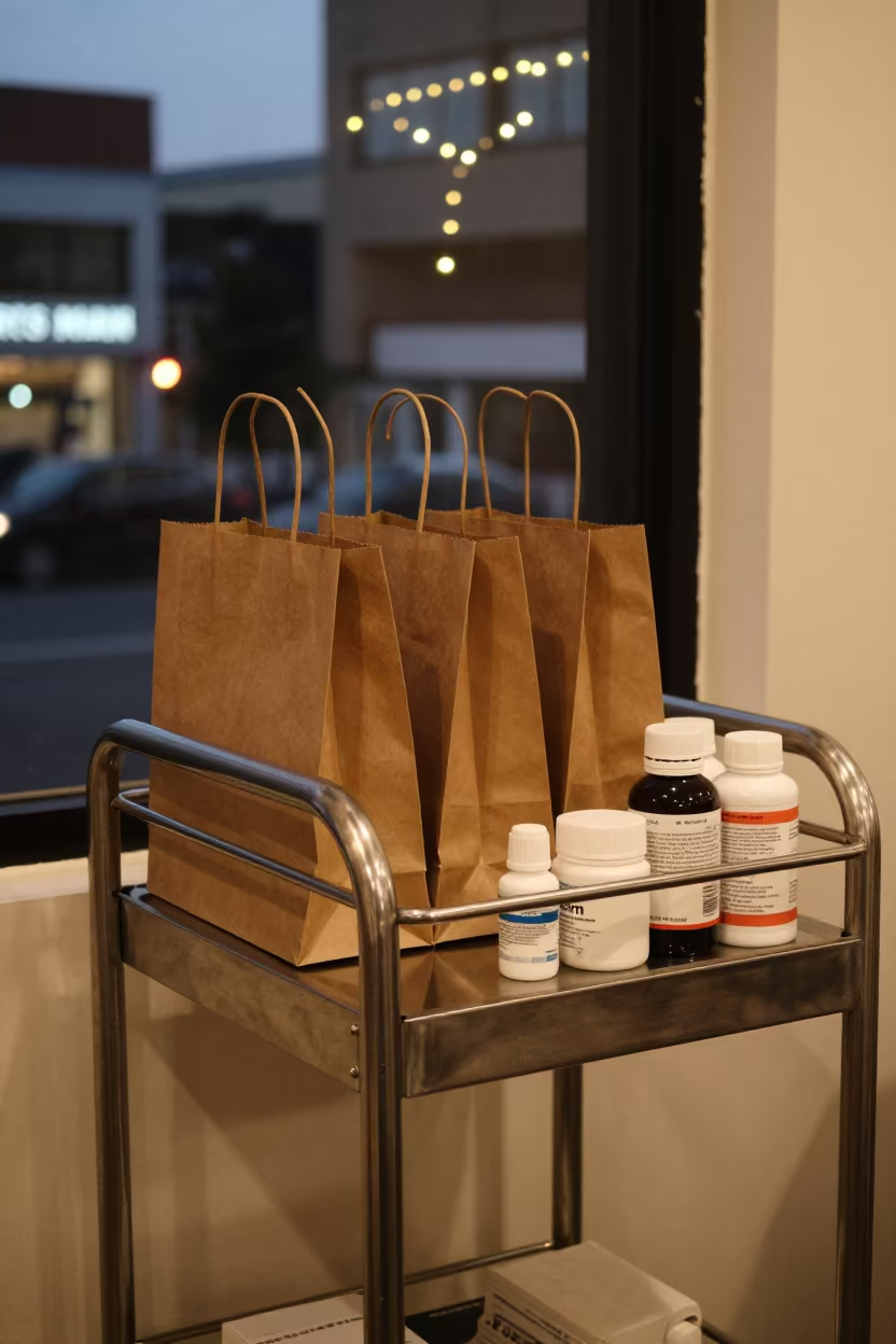 Kennel Prep Cart with Medicine Labels in Johannesburg Adoption Room in inside an adoption room near Arts on Main, Johannesburg