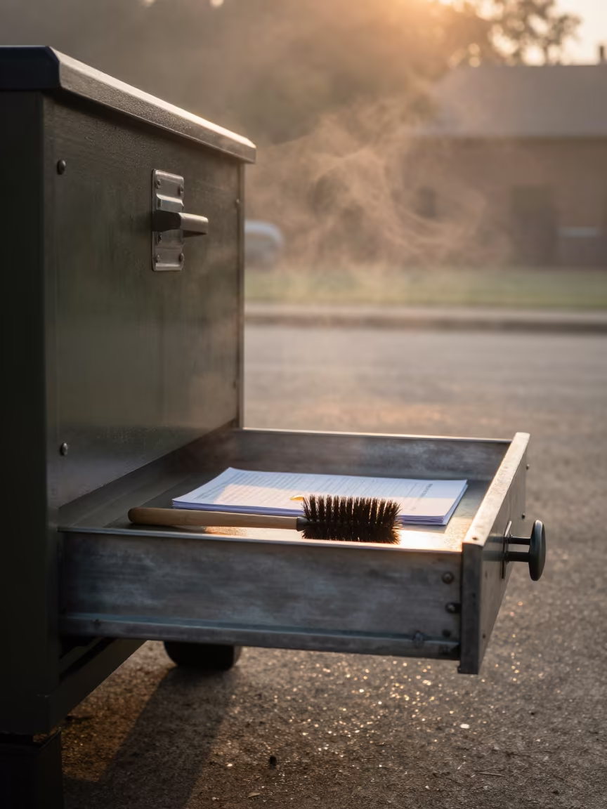 Kentucky parade ground uniform brush drawer evening mist in on a parade ground in Kentucky