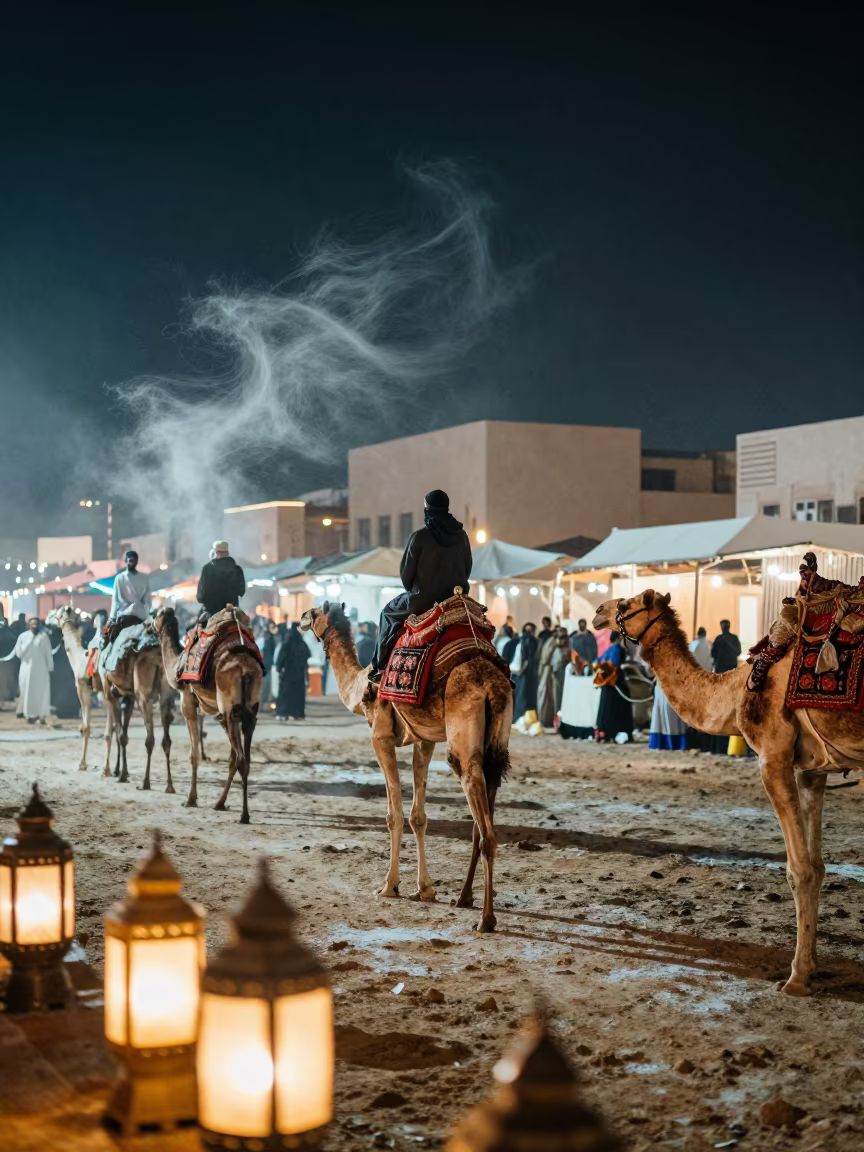 Kenyan Maralal Camel Derby Night Jeddah in at a night market in Jeddah
