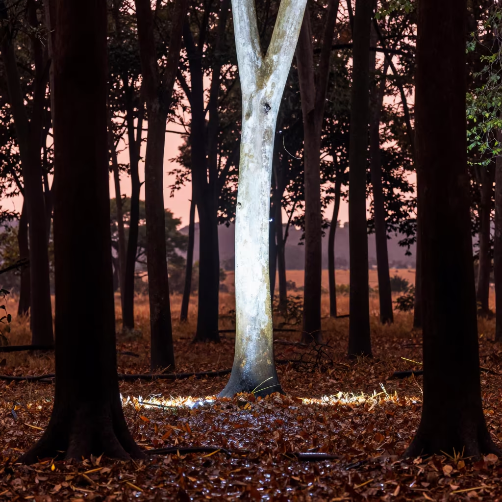 Kenyan Teak Forest Surreal Copper Light in in Kenya
