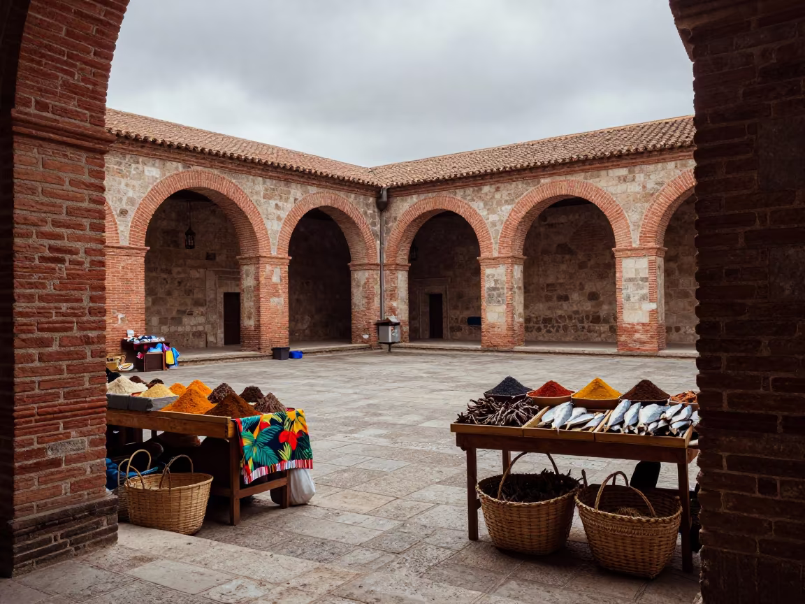 Kerala Houseboat Market in Alcalá Temple Courtyard in in a temple courtyard in Alcalá de Henares
