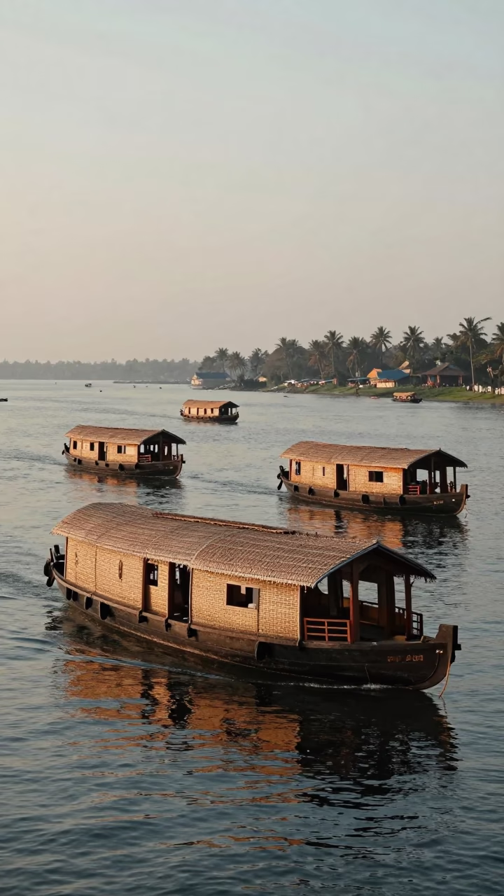Kerala Houseboat Market on Backwaters at Nautical Dawn in Kochi India in in Kochi, India