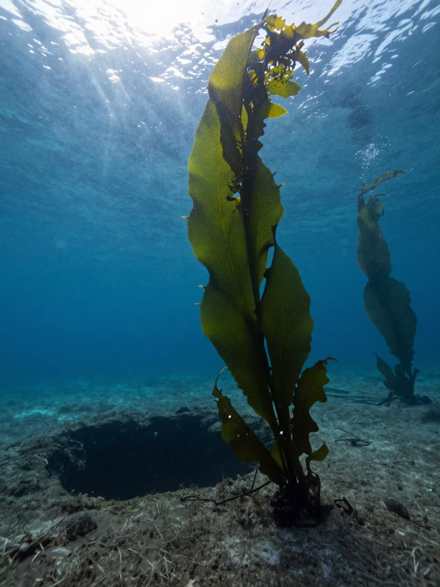 Kerala Kelp Forest Dawn Brine Pool Mystery in through a forest of kelp fronds in Kerala