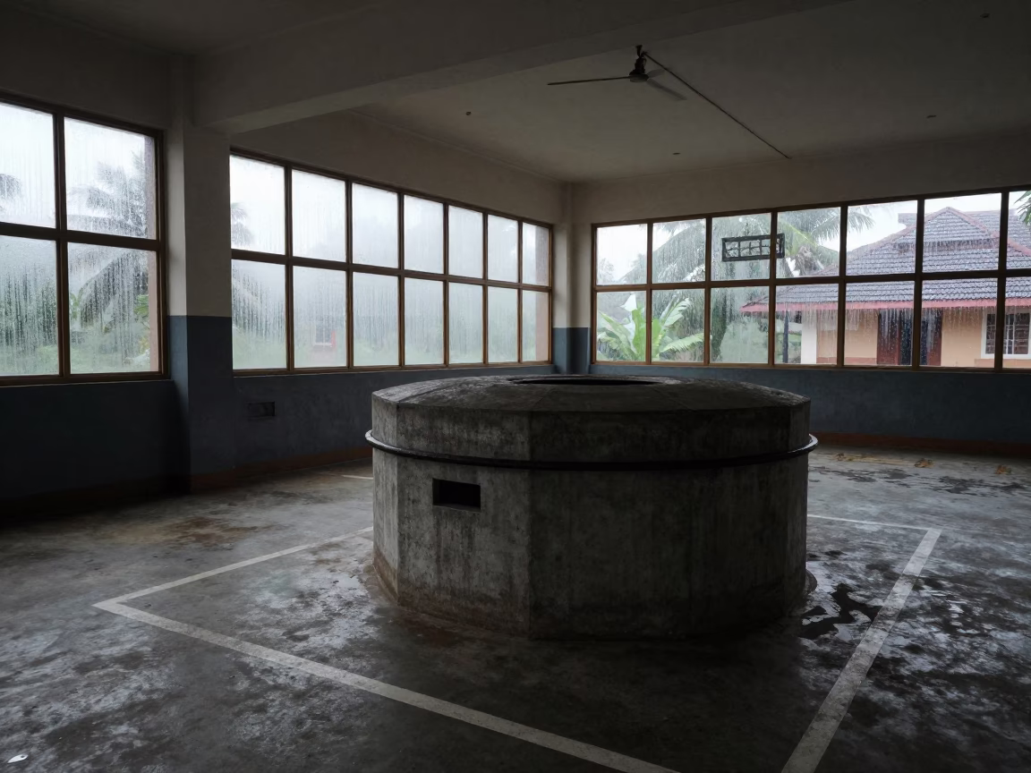 Kerala Mess Hall Watchtower Before Dawn in in a mess hall before service in Kerala