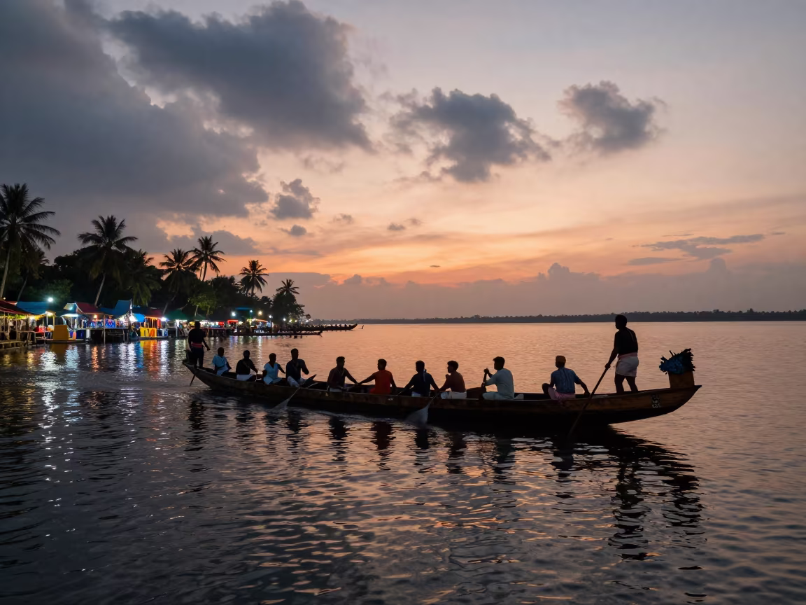 Kerala Snake Boat Festival at Sunset Market in at a night market in Mancherial