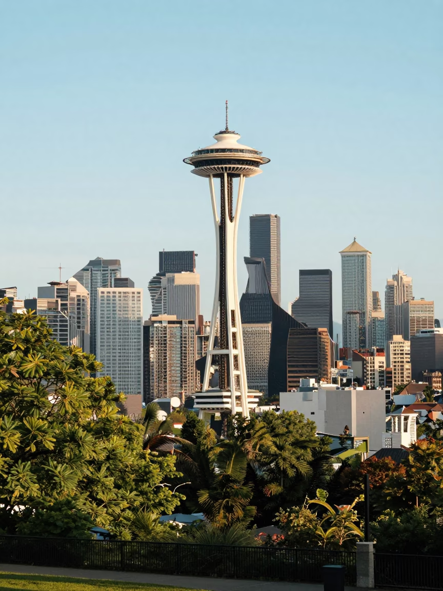 Kerry Park in Seattle at Bright Midmorning Light in in Seattle, Washington, United States
