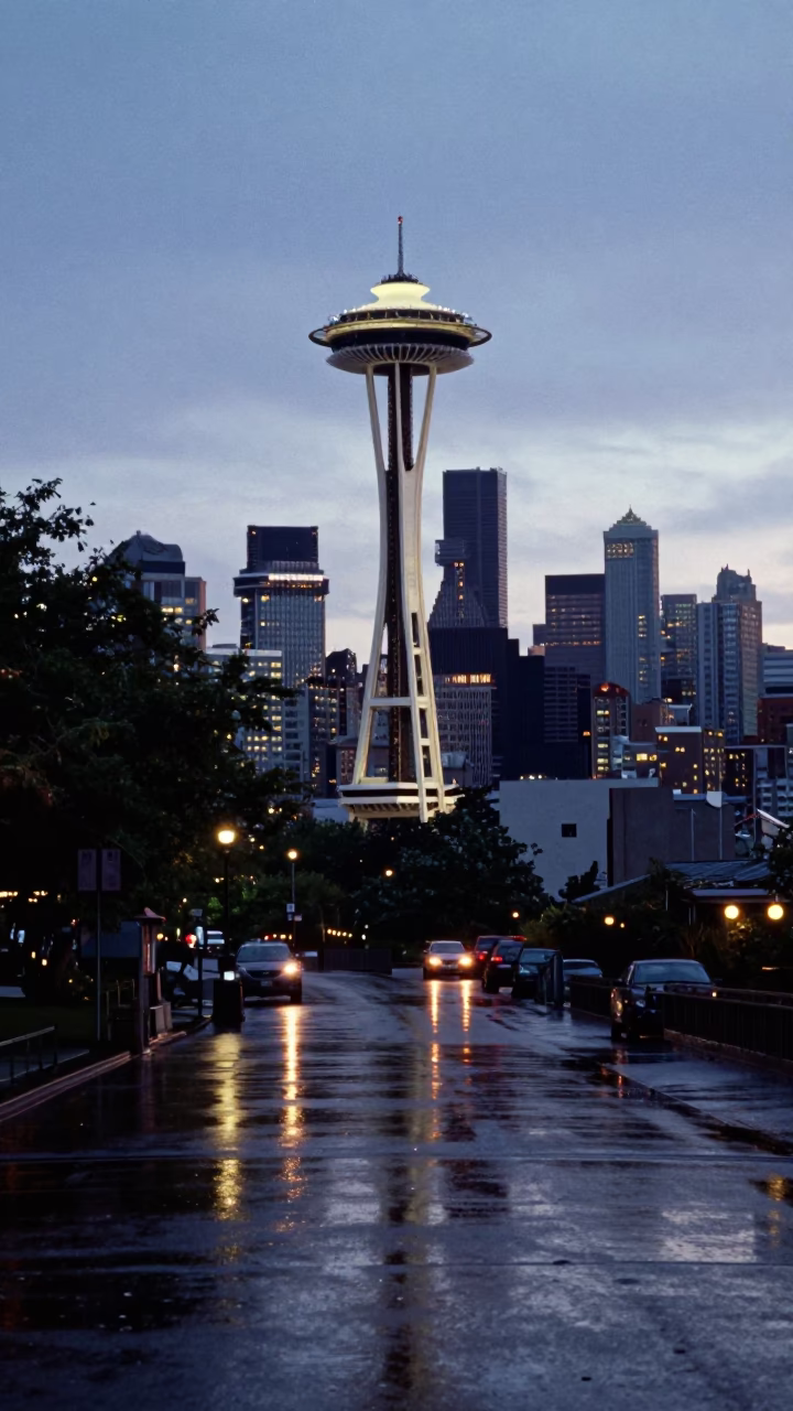 Kerry Park in Seattle at Sunrise Light in in Seattle, Washington, United States