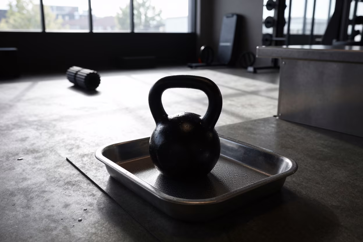 Kettlebell Brush Tray Wipe Down Morning Light in inside a recovery lounge beside foam rollers in Auckland