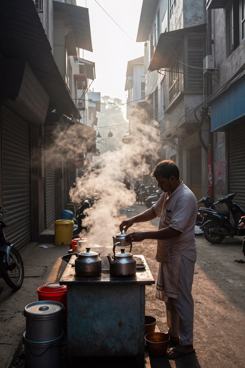 Kettles just after sunrise in Kolkata in in Kolkata, India
