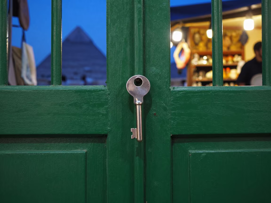 Key Blank on Green Gate at Giza Market in at a market stall counter near Giza