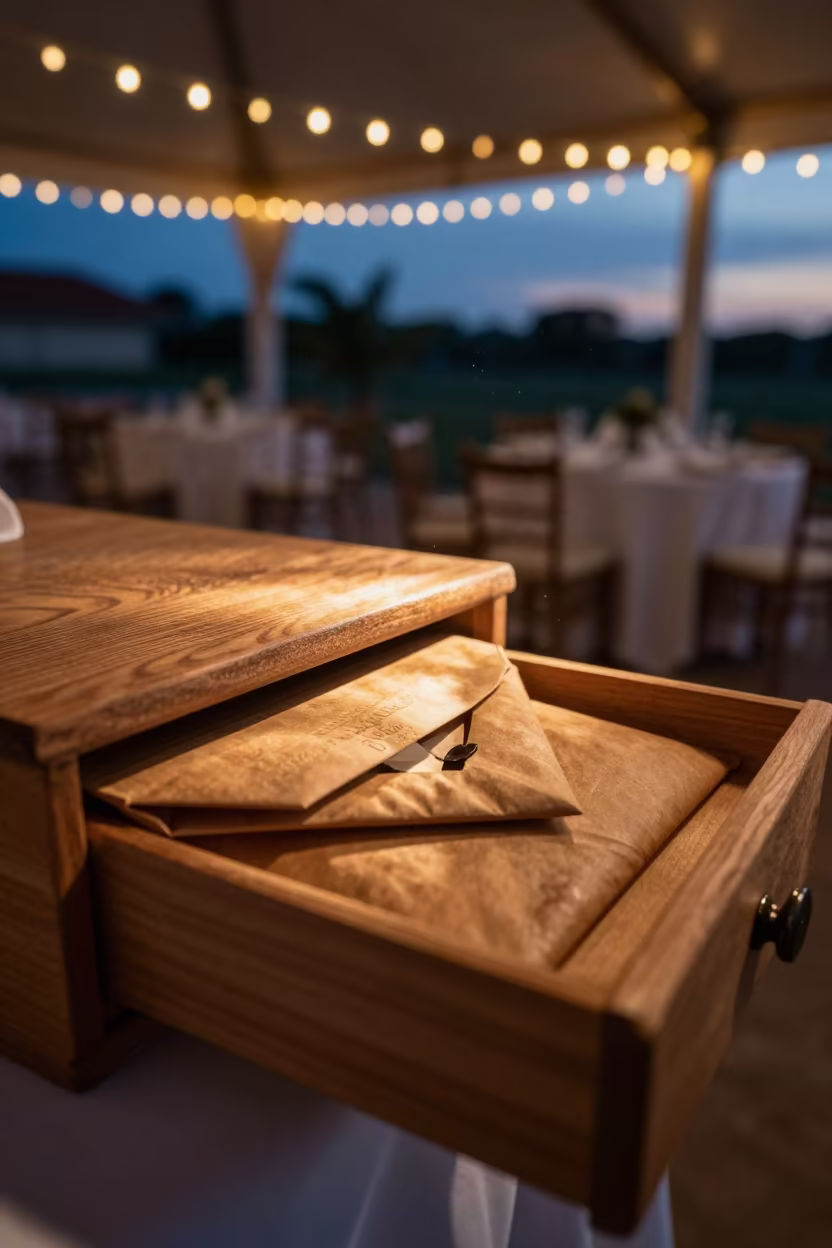 Key Envelope Drawer in Indigo Twilight Banquet Hall in inside a banquet hall before service in Port-de-Paix