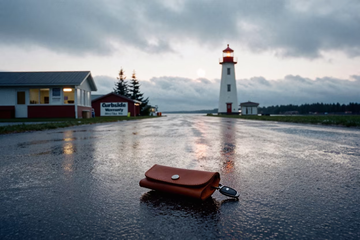 Key Pouch on Causeway Before Dawn Service in on a wind-open causeway in Canada